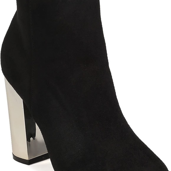 Suede - Faux Women Metallic Gold Block Heel Ankle Bootie - Picture 9 of 9